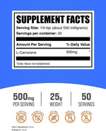 BulkSupplements L-Carnosine 500mg nutritional supplement facts label