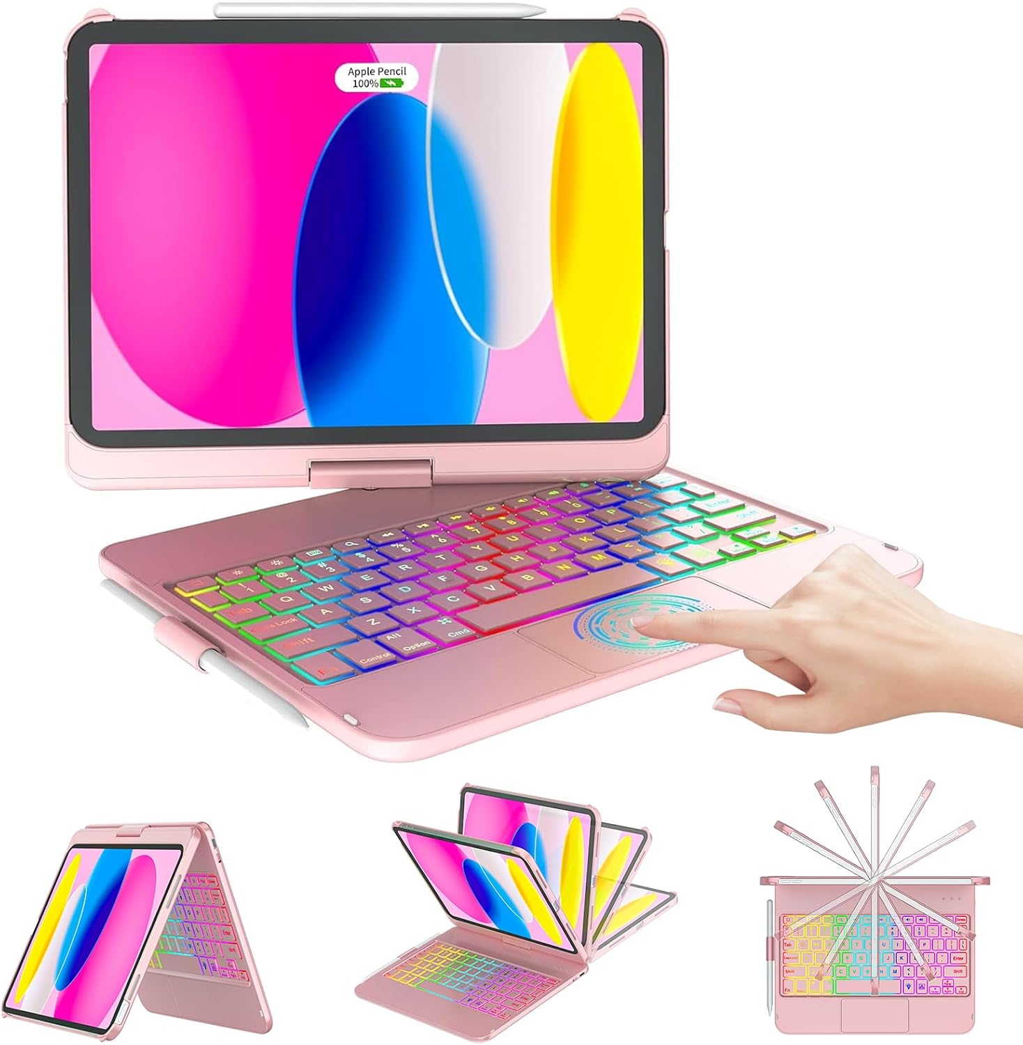 CC Store Touchpad Keyboard Case front view showing rose gold finish and backlit keys.