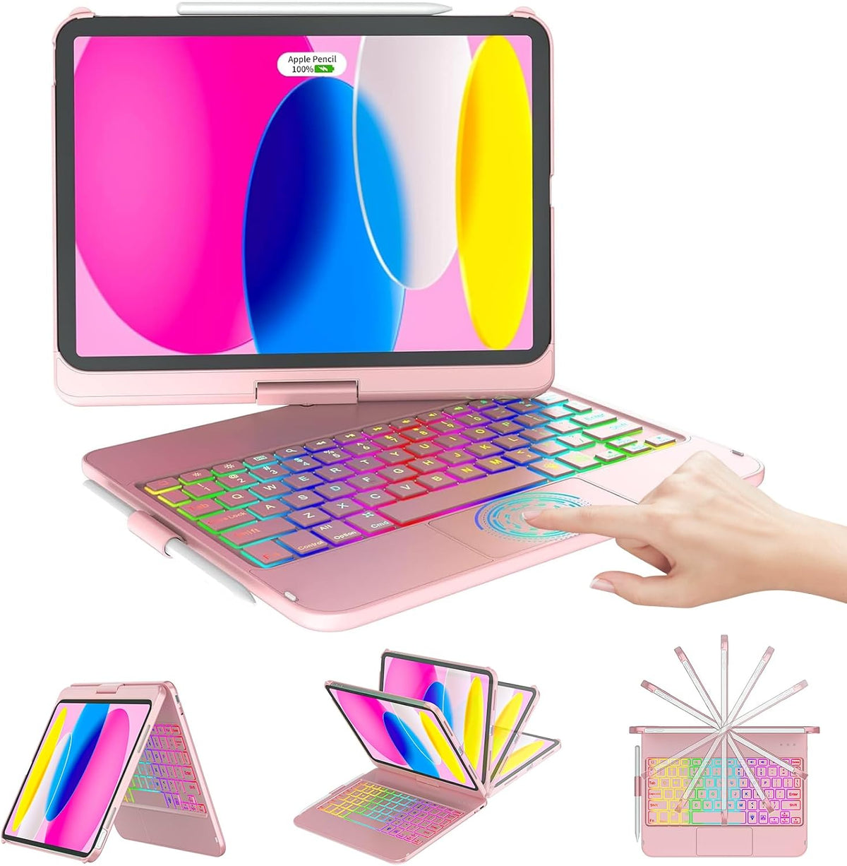 CC Store Touchpad Keyboard Case front view showing rose gold finish and backlit keys.