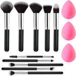 Zutcogo thirteen piece makeup brush set front view showing black handles and silver ferrules.