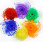 Novelty Place Dance and Juggling Scarves twelve piece set laid out flat showing all six vibrant rainbow colors