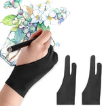 Mixoo Artists Gloves front view showing two finger design on drawing tablet