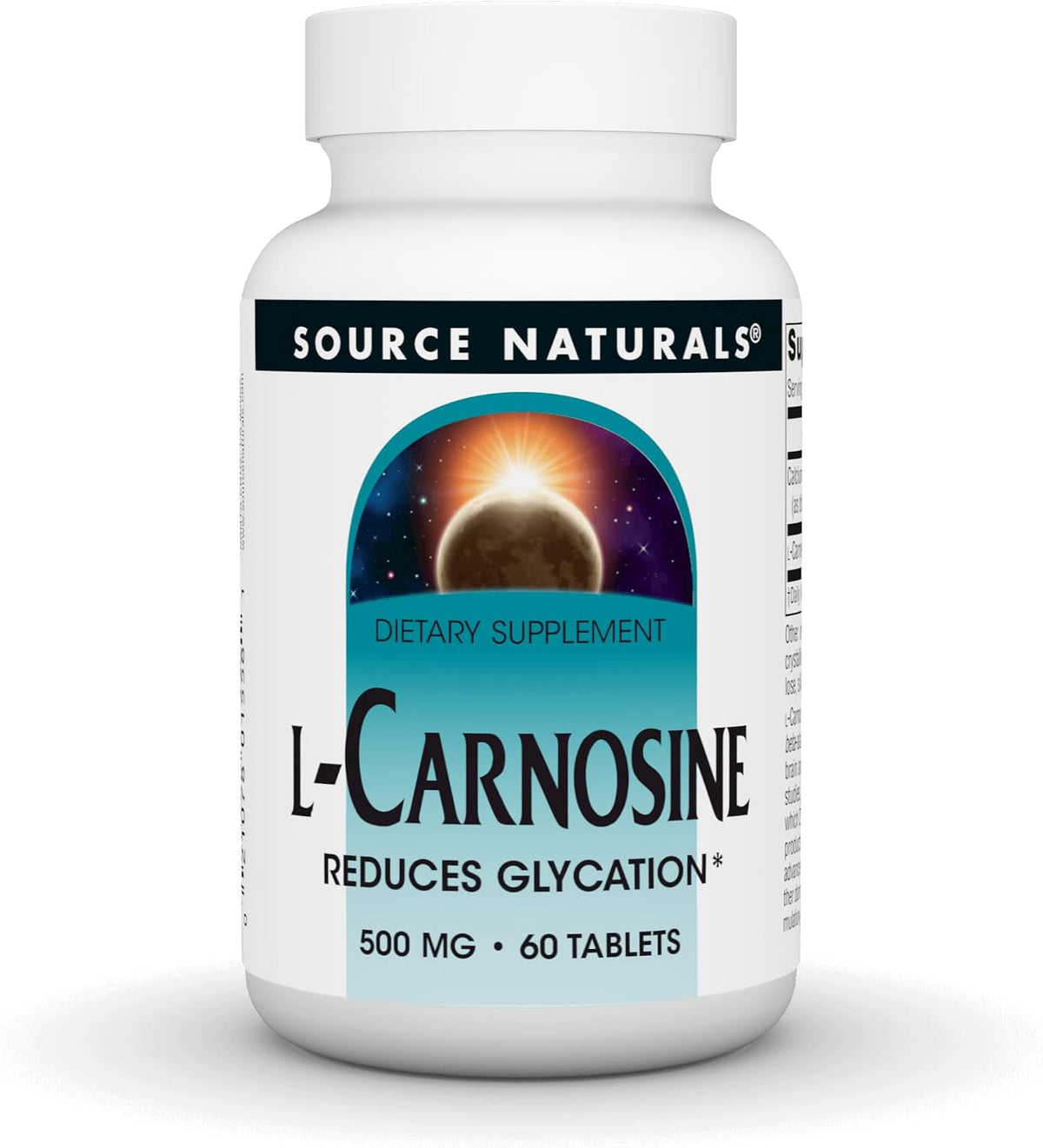 Source Naturals L-Carnosine 500mg 60 Tablets front bottle view dietary supplement