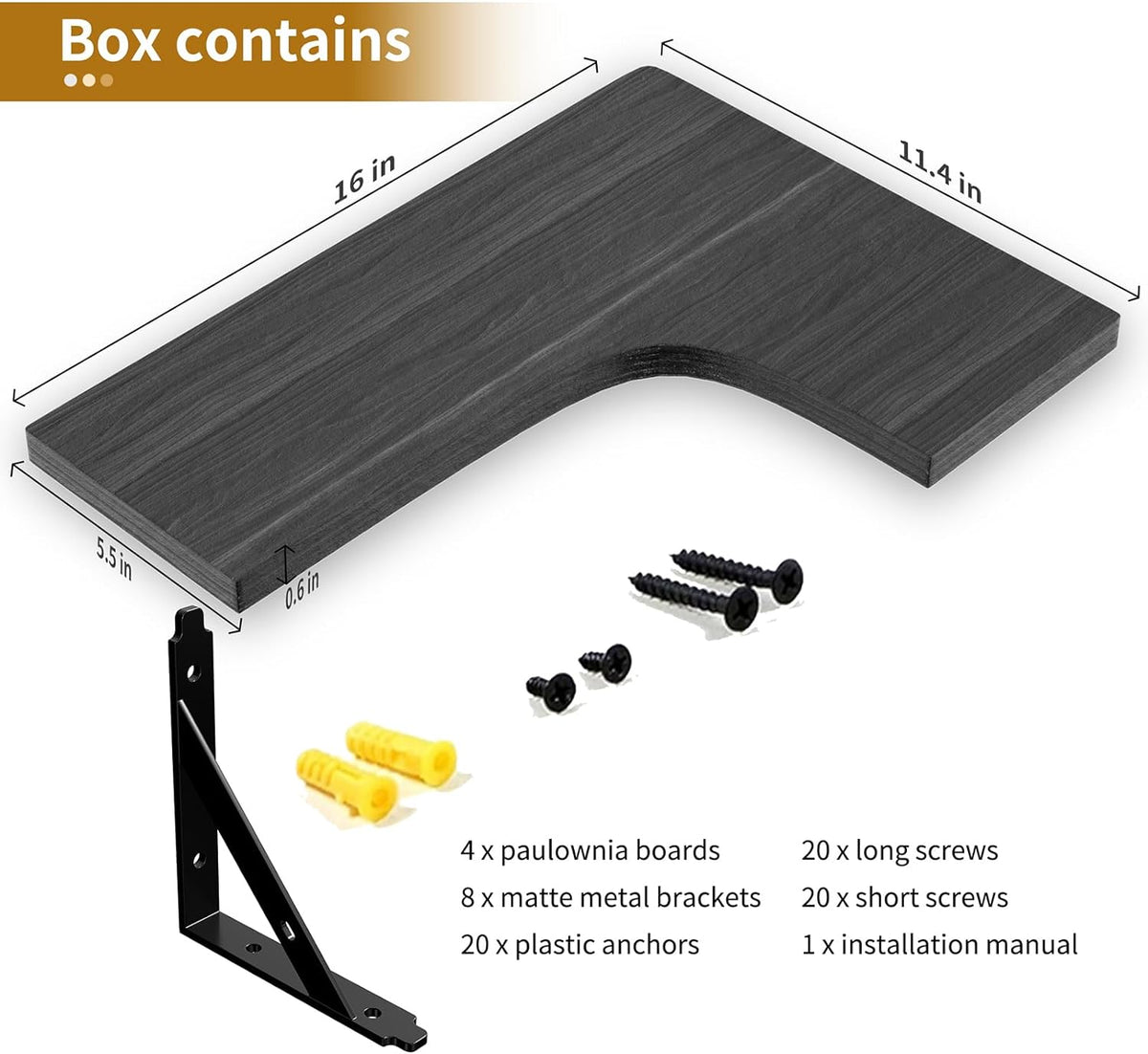 L-shaped wall mounted floating shelf with metal brackets