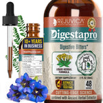 Rejuvica Health DigestaPro Advanced Digestive Bitters front view bottle for bloating relief.