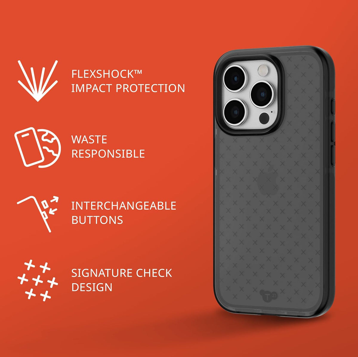 Tech21 iPhone 15 Pro case camera protection raised bezel detail
