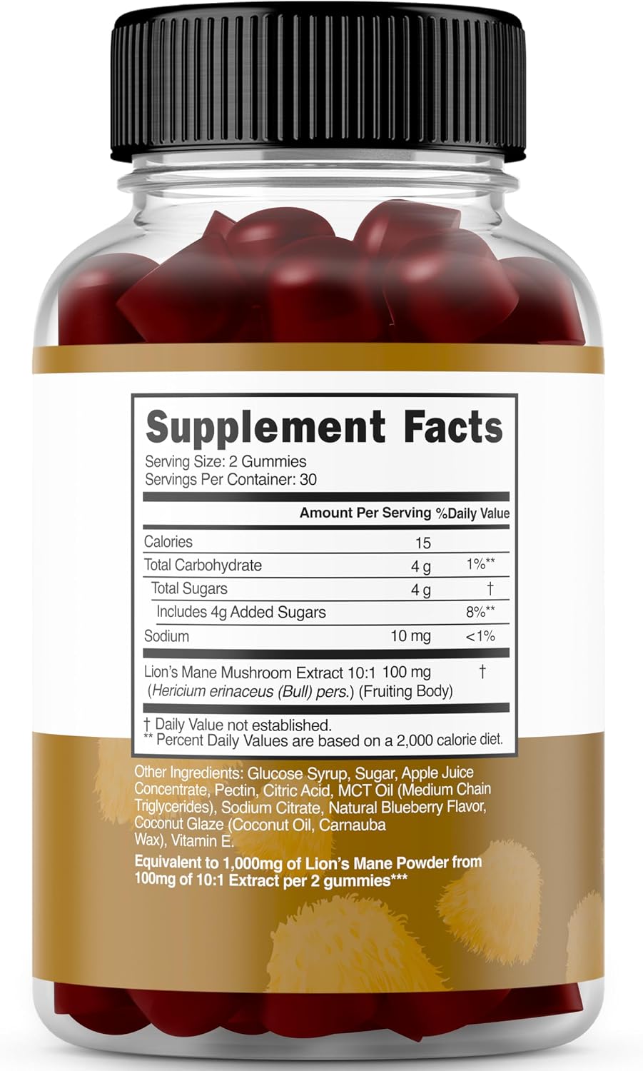 Lion's Mane mushroom gummies supplement facts label