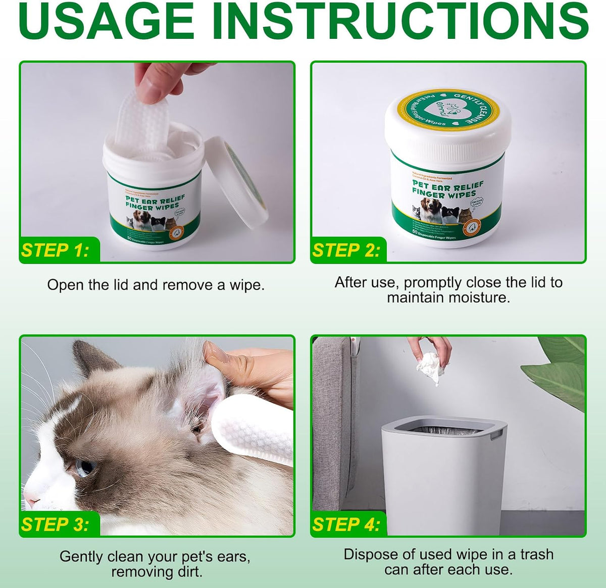 FANGCUN natural pet ear cleaner wipes packaging close up