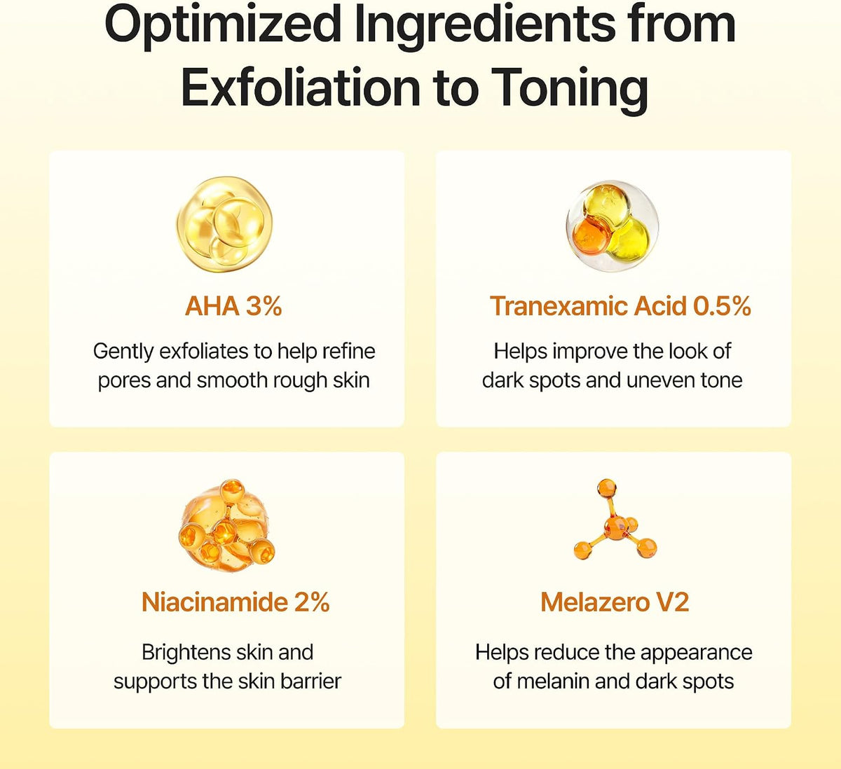 Celimax TXA body clarifying essence jar alongside text highlighting active ingredients.