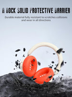 FJIASTB orange silicone ear pad cover installed on headphones