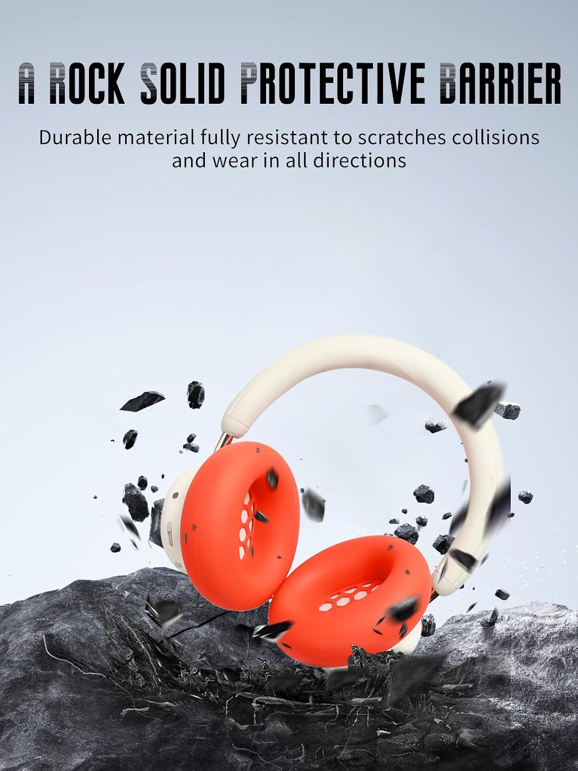 FJIASTB orange silicone ear pad cover installed on headphones