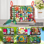 Multi textured YIXUND conure chew toy featuring crinkly paper and wooden blocks