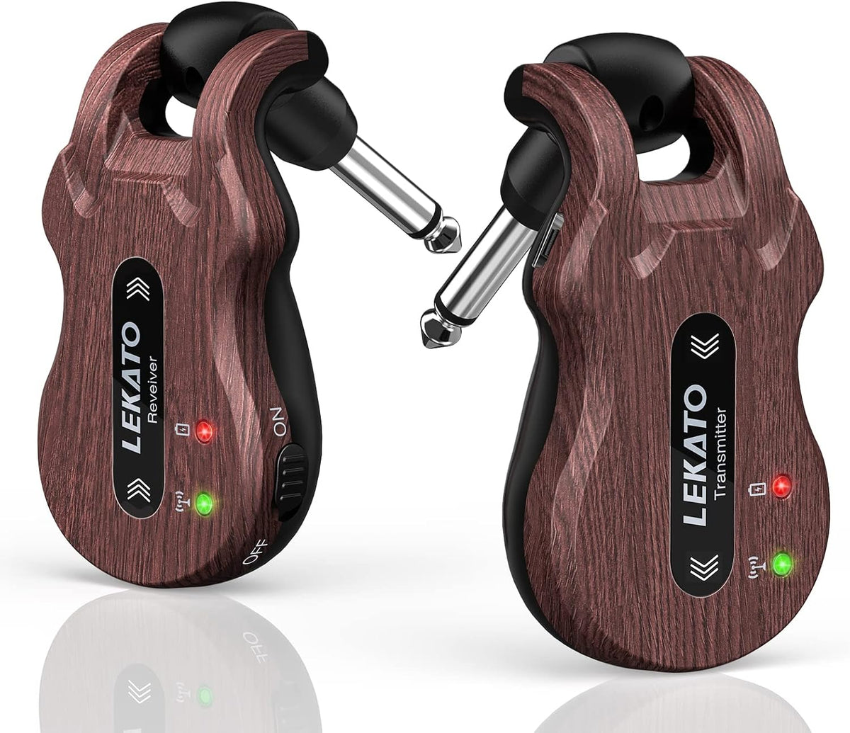 LEKATO wireless guitar system transmitter and receiver front view grain finish