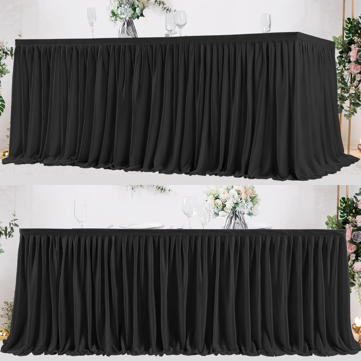 PARTISKY Black Polyester Rectangle Table Skirt, 6ft x 72in, Wrinkle Resistant, Pleated Ruffle, Perfect for Banquet, Wedding, Trade Show, Dining Table - Image 10