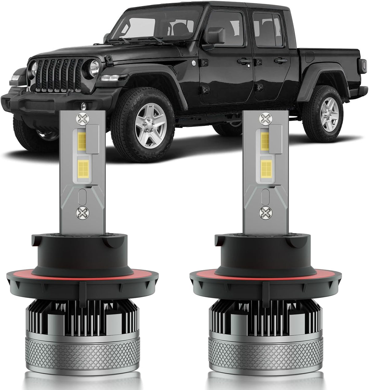 HUOKEDS Jeep Gladiator dual beam lights package front view showcasing the two premium white replacement bulbs.