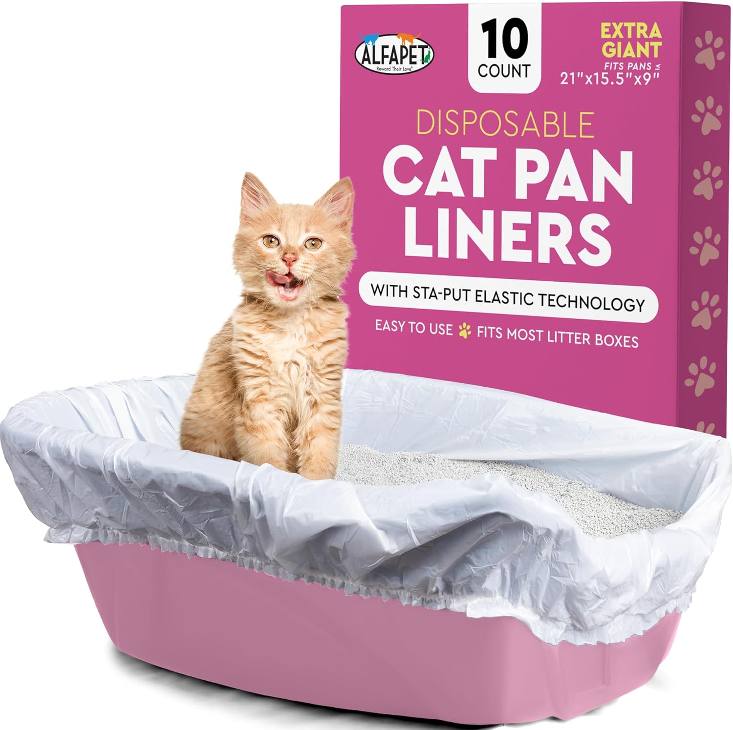 Alfapet Elastic Cat Litter Box Liners box front view with cat illustration