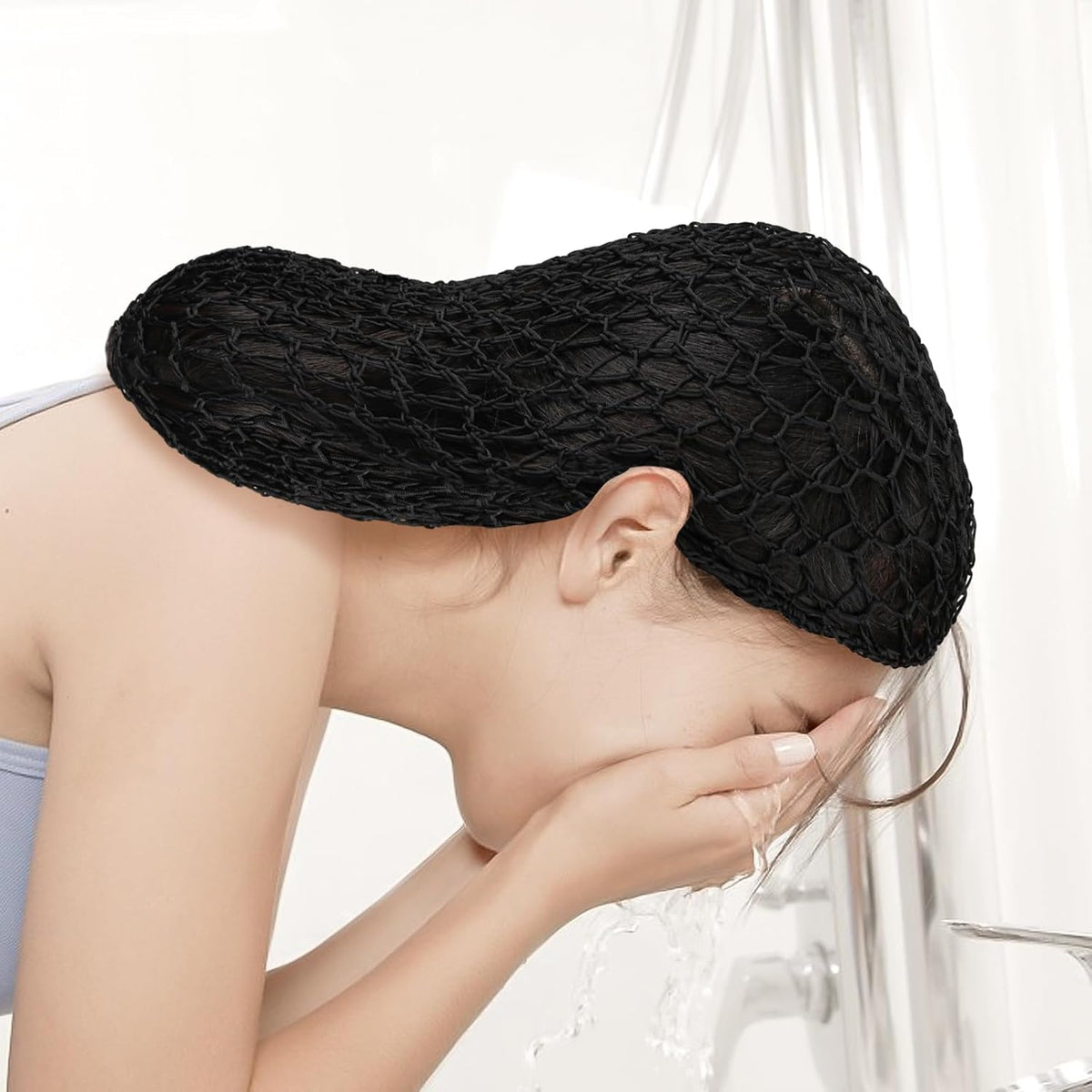 Close-up of crochet texture on black hair wrap