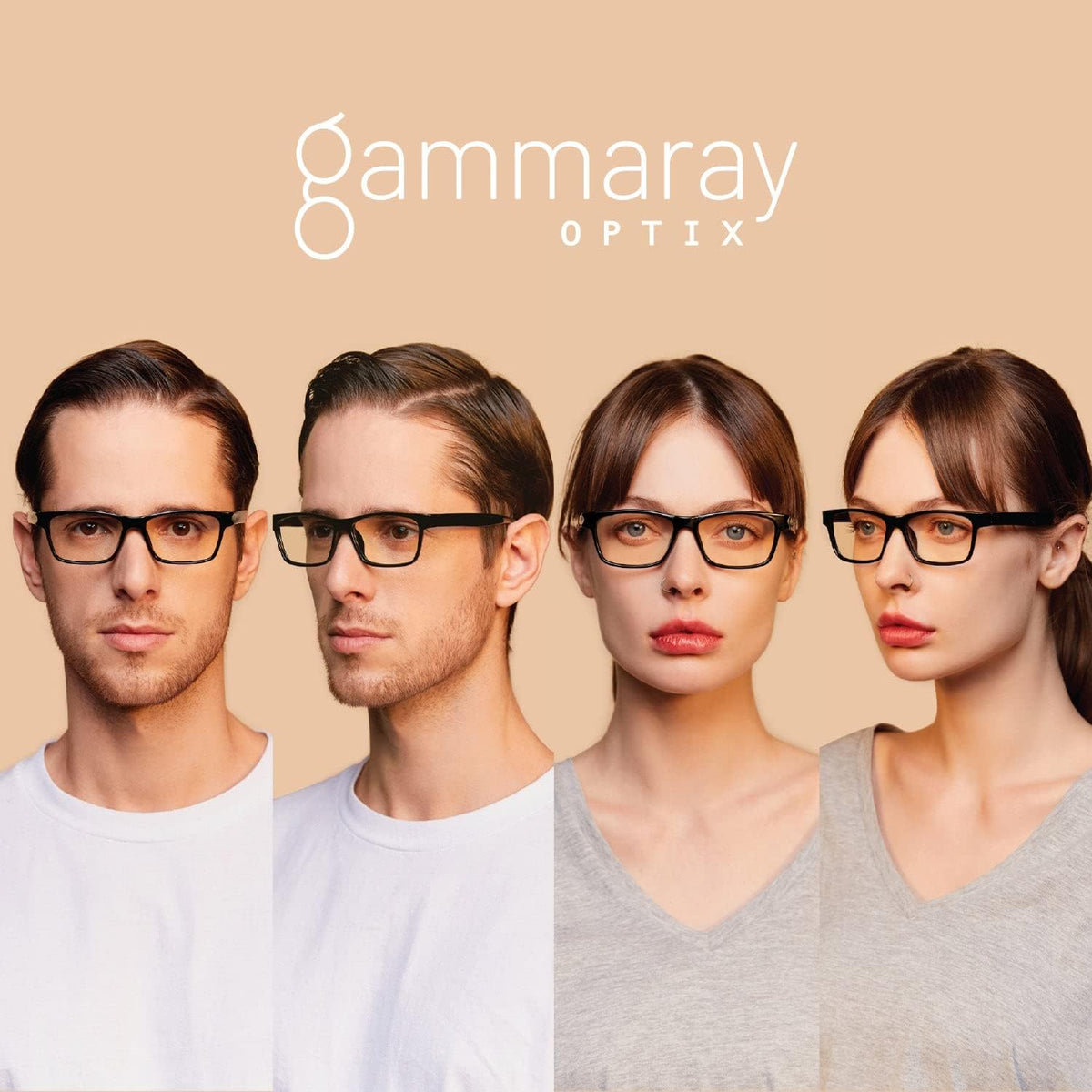 Gamma Ray blue light glasses shown with included cleaning cloth