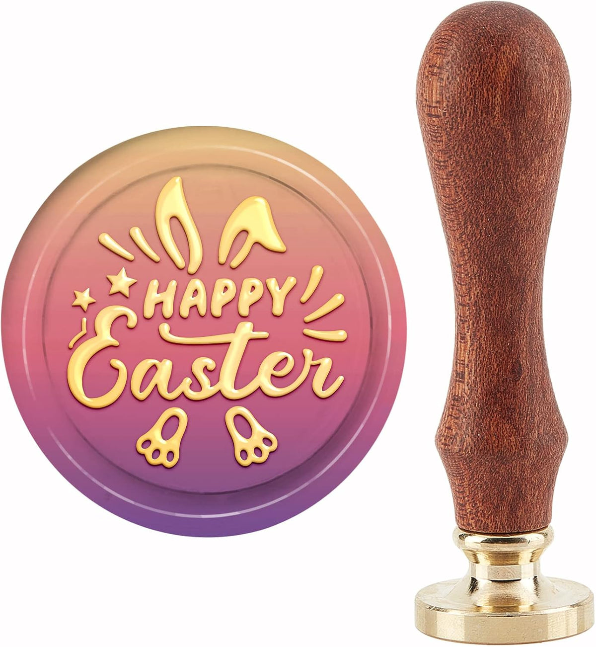 CRASPIRE Happy Easter wax seal stamp front view with wooden handle and brass head
