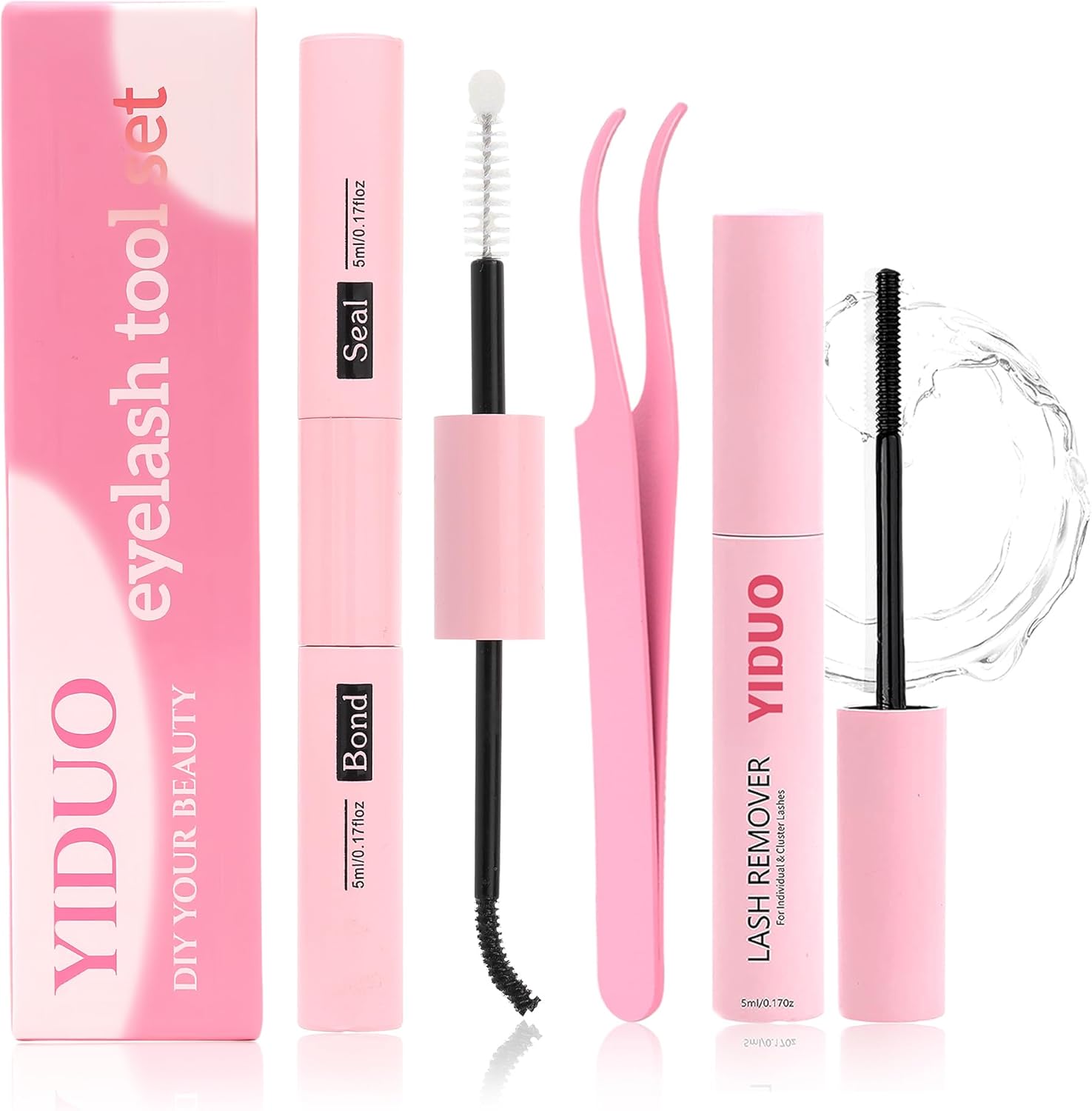 Bond and Seal 4 in 1 Long Lasting Cluster Lash Glue Tool Kit for DIY Eyelash Extensions Waterproof Strong Hold Cluster Lash Glue & Seal Waterproof with Removers | Tweezers - Image 1