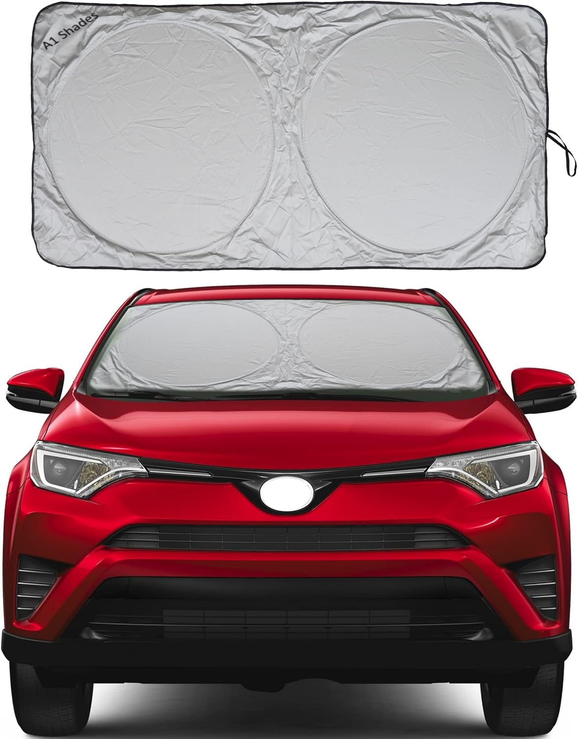 Car Windshield Sun Shade with Storage Pouch by A1 Sunshade Retractable Automotive Car Truck SUV Front Window Shield Blocker Screen Visor Protector Cover for Auto Interior Accessories for Heat Medium - Image 1