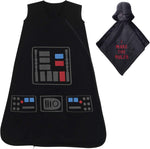 Lambs & Ivy Star Wars Darth Vader wearable blanket and lovey gift set front view packaged together.