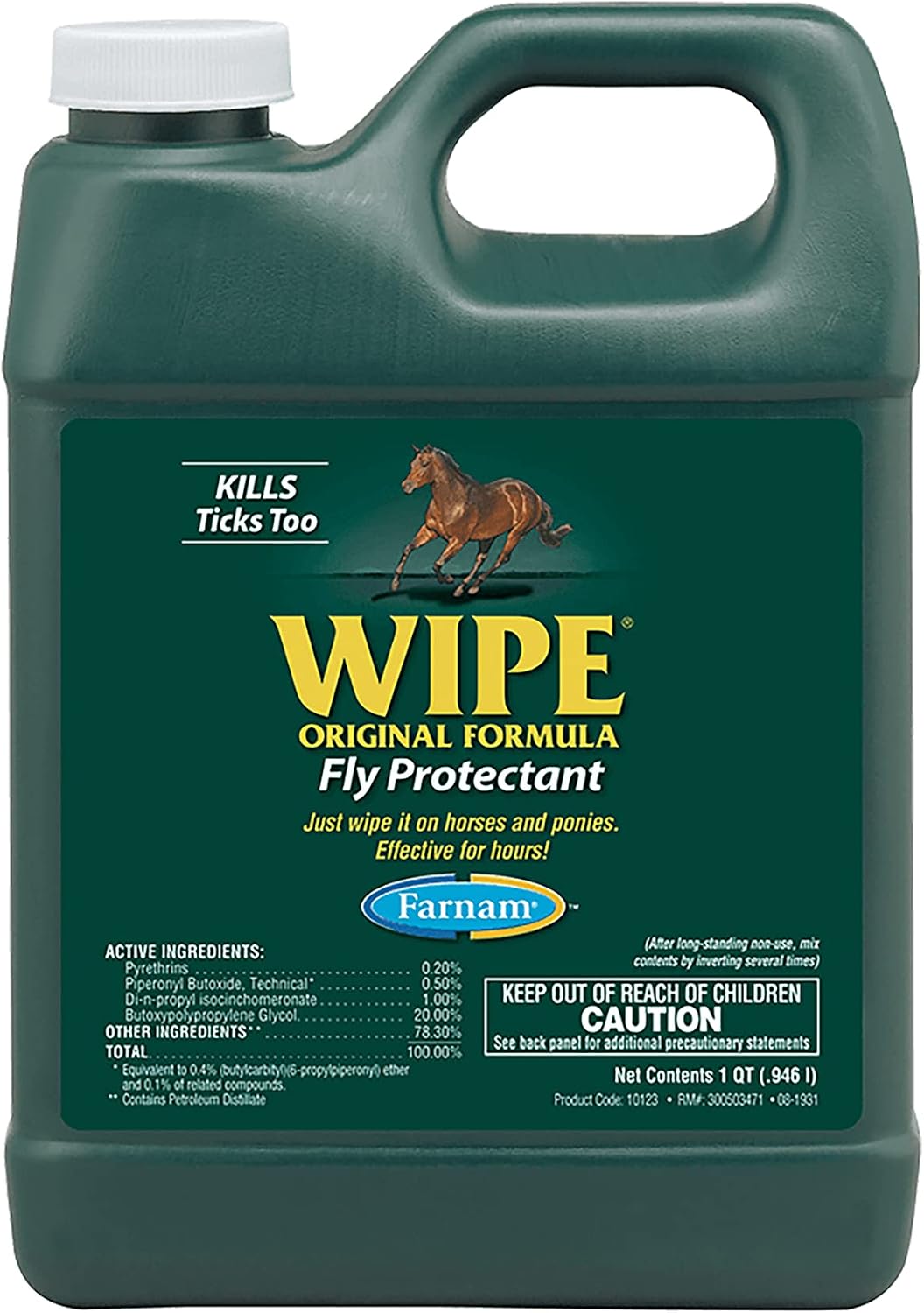 Farnam Wipe Original Formula Fly and Tick Protectant bottle front view showing product details