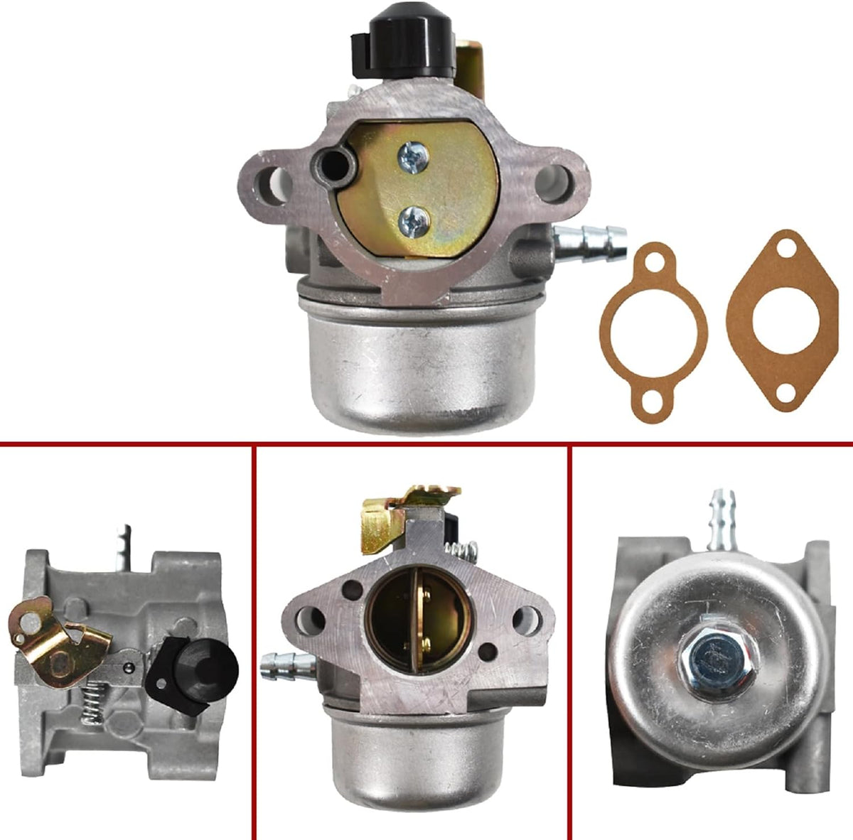Complete package contents including carburetor and dual gaskets.