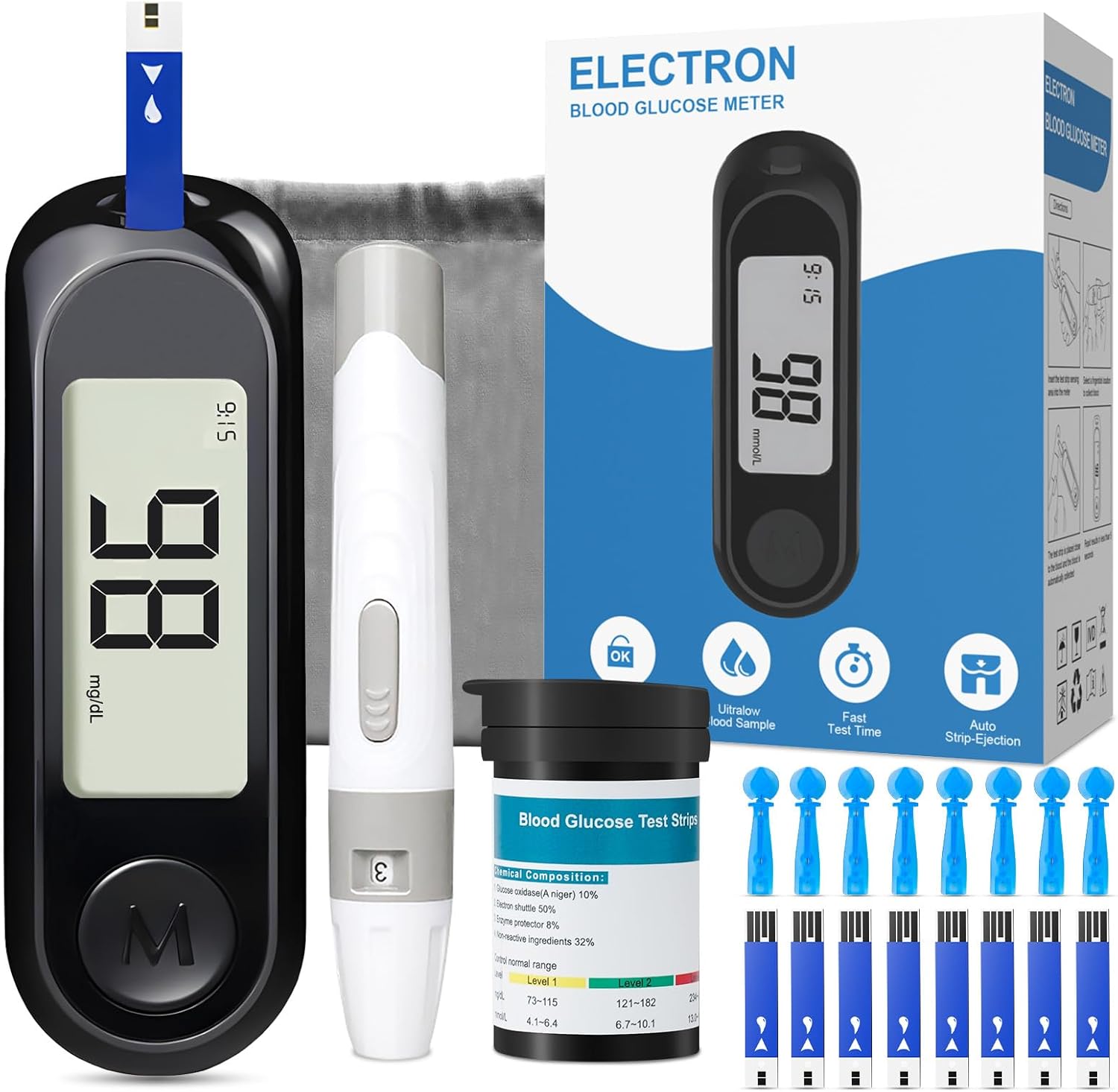 Blood Sugar Monitor,Glucose Monitor Kit with 50 Test Strips & 50 Lancets for Diabetes Testing, Blood Glucose Meter with Auto Eject, No Coding & Large LCD for Seniors - Image 1