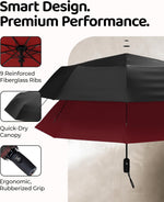Windproof Travel Umbrella - Compact & Withstands Winds up to 100MPH, Strongest Premium Auto Folding Umbrella for Rain and Sun - Durable, Light & Portable for Women & Men, Fits Backpack & Cars - Image 3