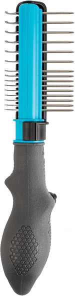 Close-up of the curved dematting blades on the FURminator doodle brush for safe knot removal.