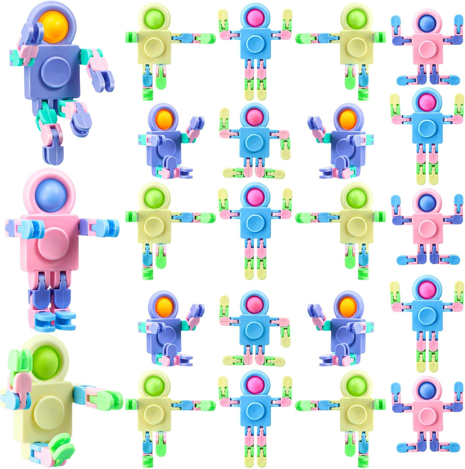 Hanaive robot fidget spinners 24 piece bulk pack front view showing colorful transformable toys