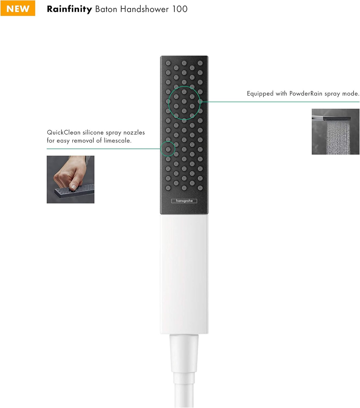 Hansgrohe Rainfinity shower head spray face and nozzle close-up