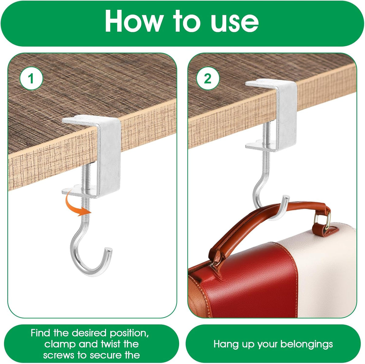 Cobee table purse hanger screw clamp detail