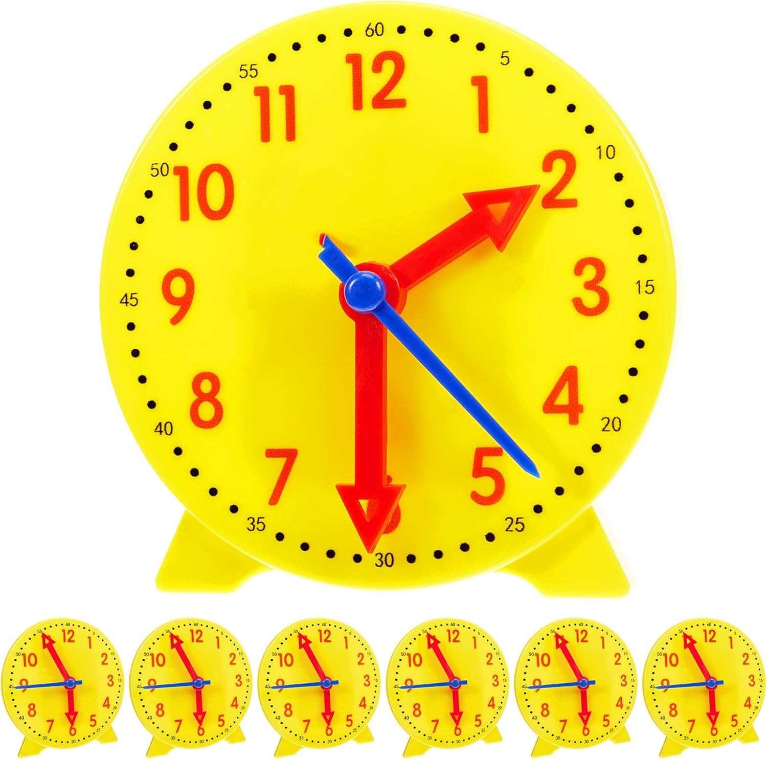 Henoyso 48 pieces teaching clock kit front view with yellow face and colorful hands for classroom learning