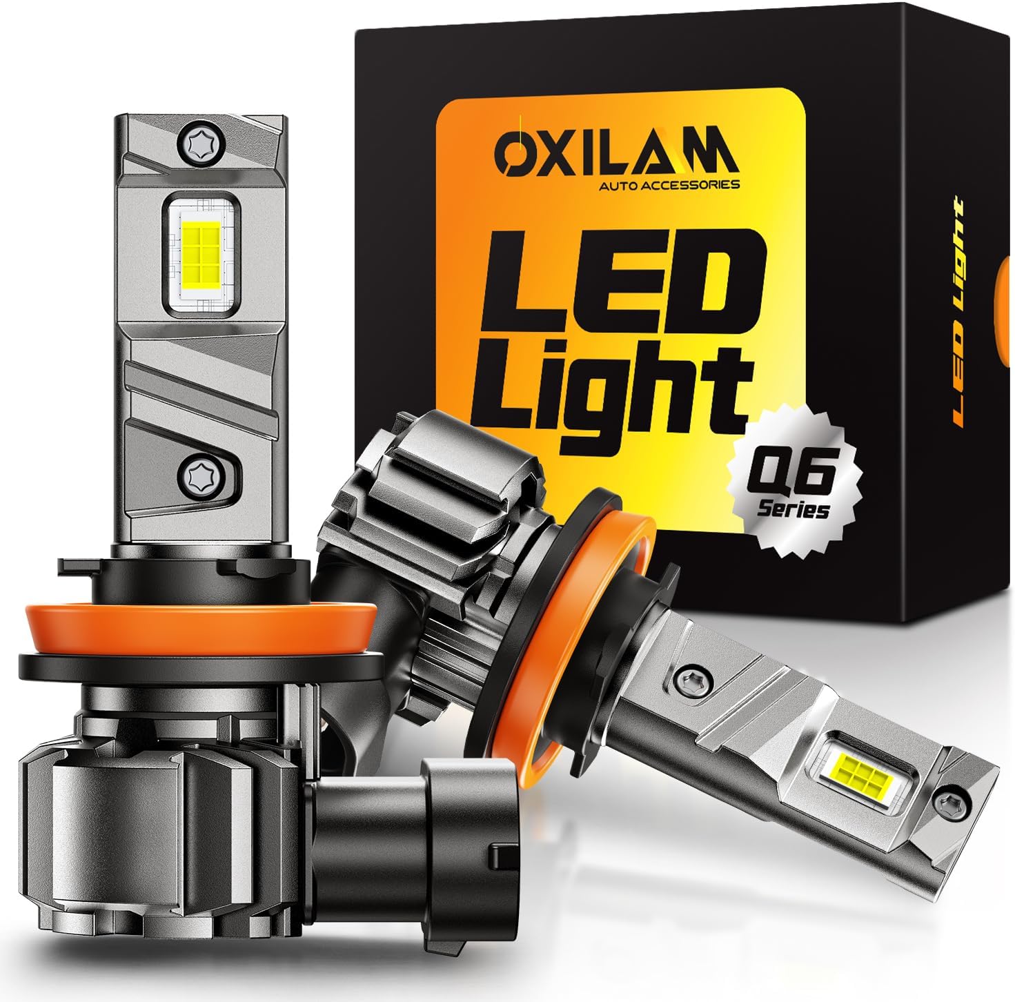 OXILAM H11 LED fog light bulb pair showing front view of the premium aluminum body structure