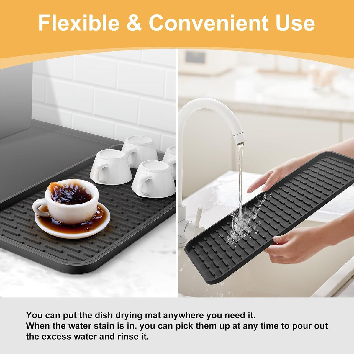 Garolue bar mat placed under a modern espresso machine on a countertop