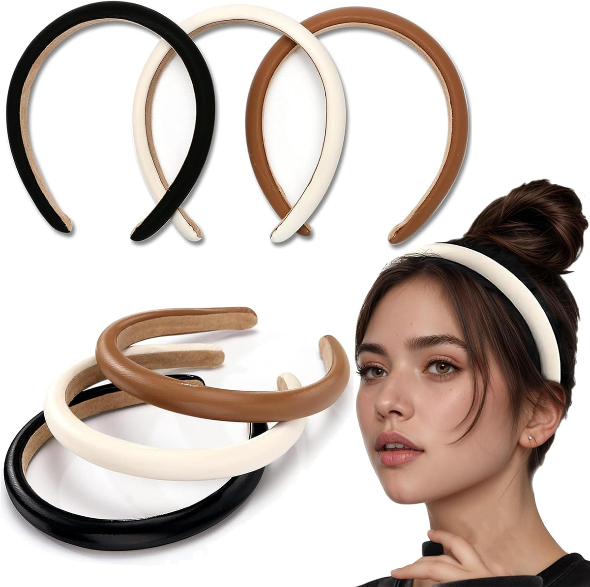 NARUNING 3 pieces padded leather headbands front view