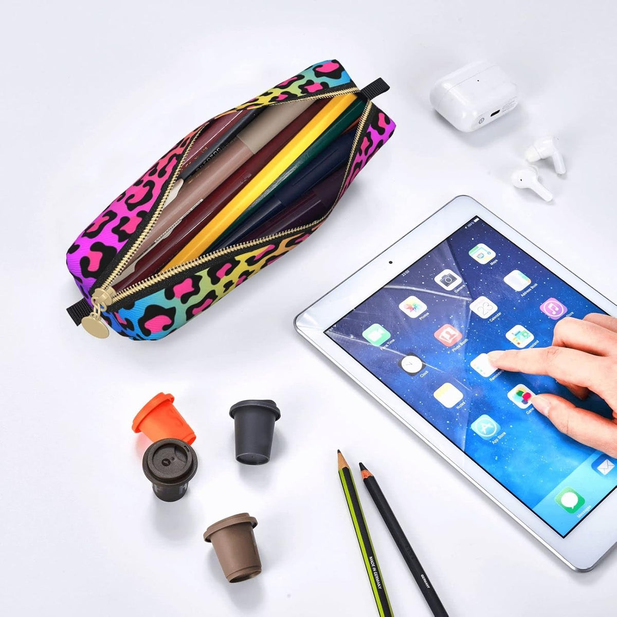 IMPCOKRU Small Pencil Bag Study Pencil Bag Key Pouch,Neon Rainbow Colored Leopard,Stationery Storage Pencil Case for School Office Travel - Image 9