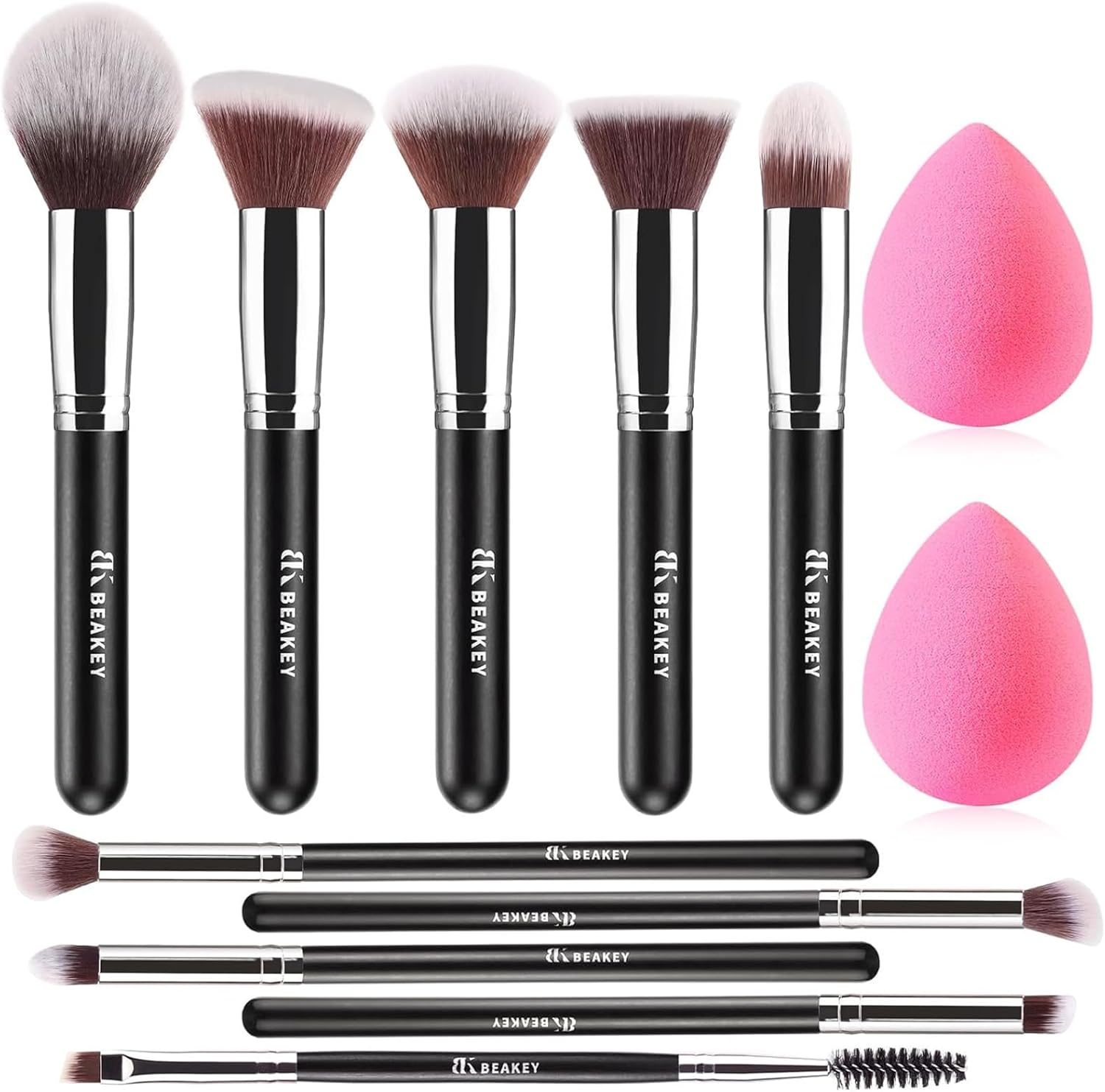 BEAKEY makeup brushes set premium synthetic kabuki face and eye brushes front view