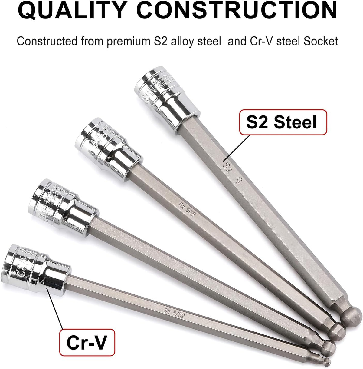 Casoman metric and SAE hex socket bits close up