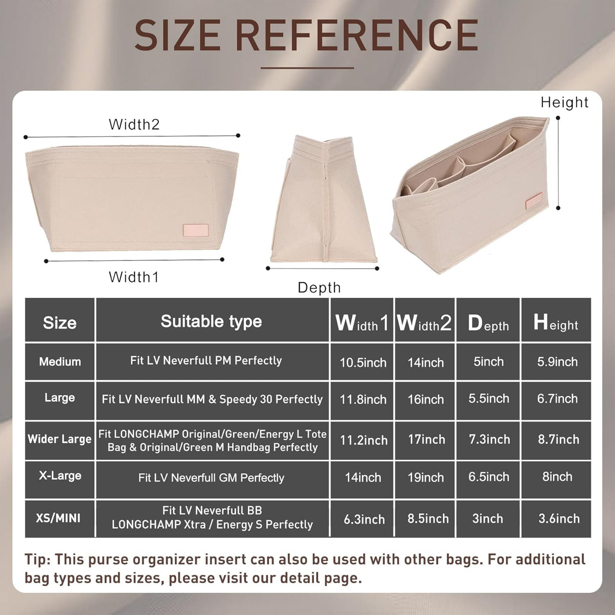 Doxo handbag organizer insert showing interior compartments