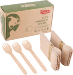 Gmark eco friendly wooden sporks front view showing sustainable disposable cutlery