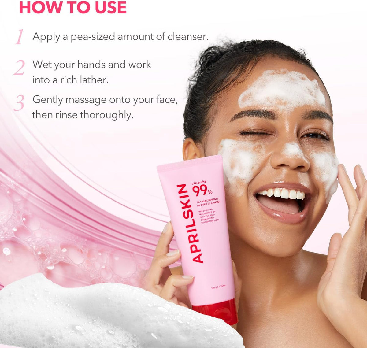 Skincare routine layout featuring Aprilskin imported Korean deep cleanser