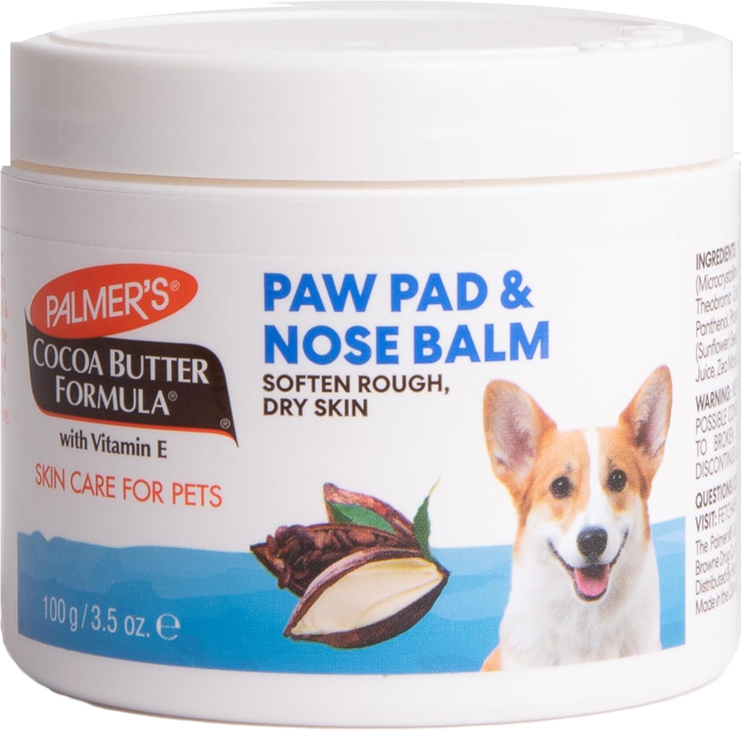 Palmer's for Pets Cocoa Butter Paw Pad and Nose Balm 3.5 Ounce front view jar