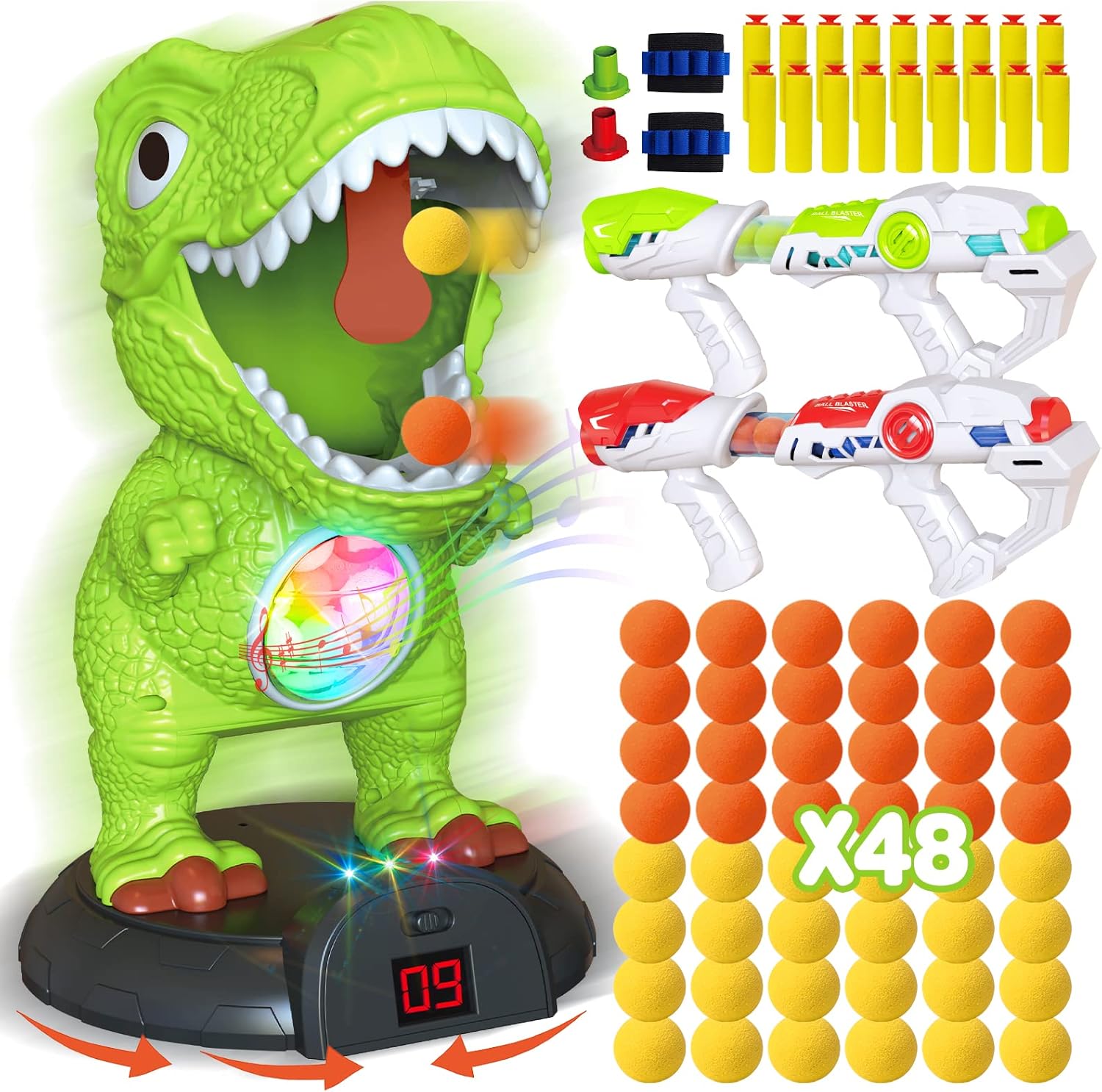 KPPIT Moveable Dinosaur Shooting Game front view with target and guns