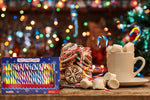 Close-up of hygienic single wrappers on premium American imported candy canes