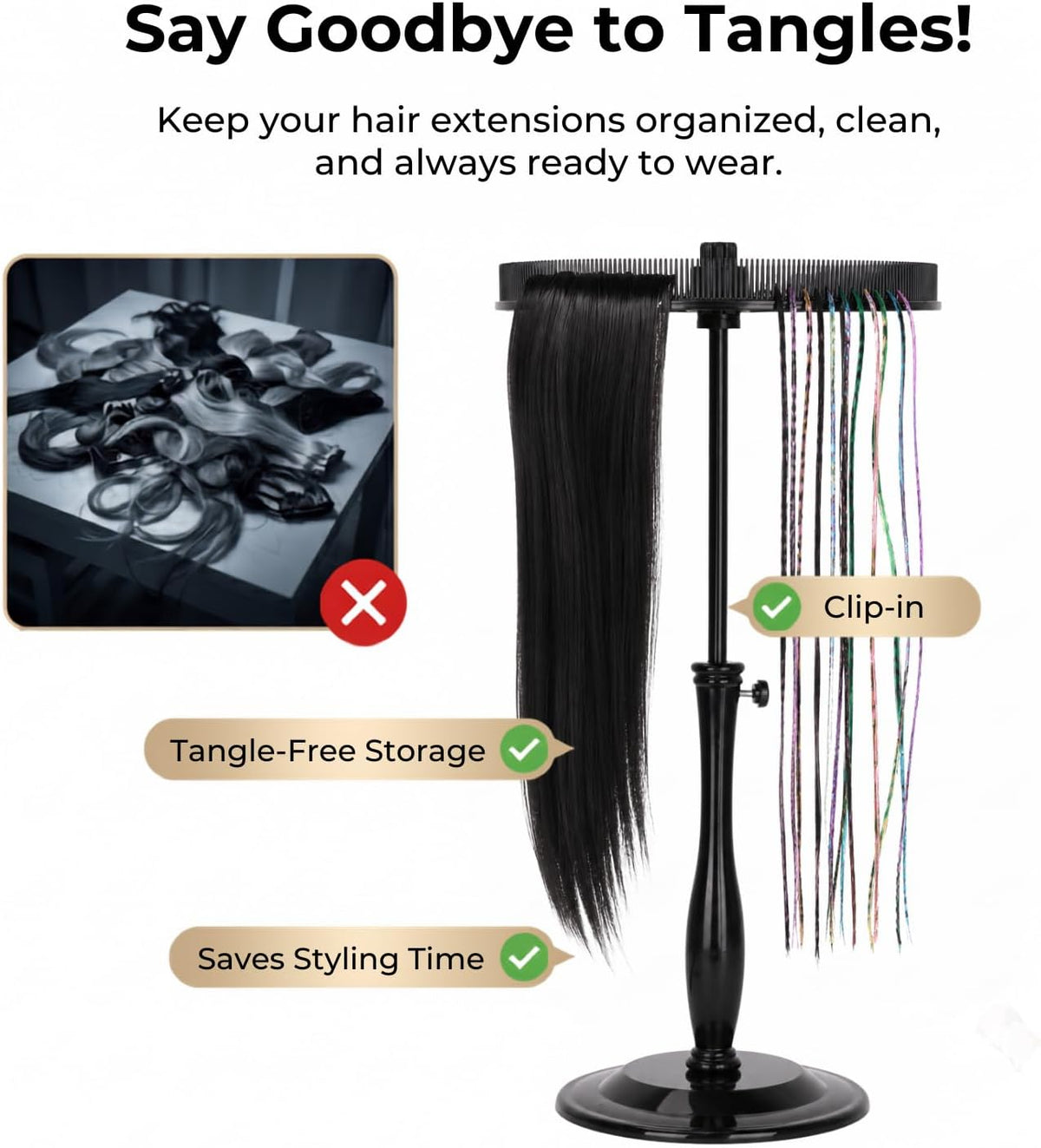 Lightmay hair extension holder showing comb disc teeth
