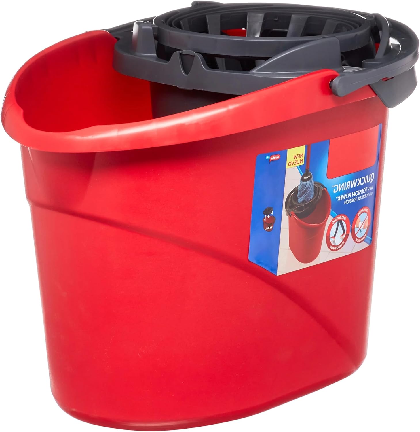 DqOasd Quick Wring Bucket front view red mop bucket with grey wringer