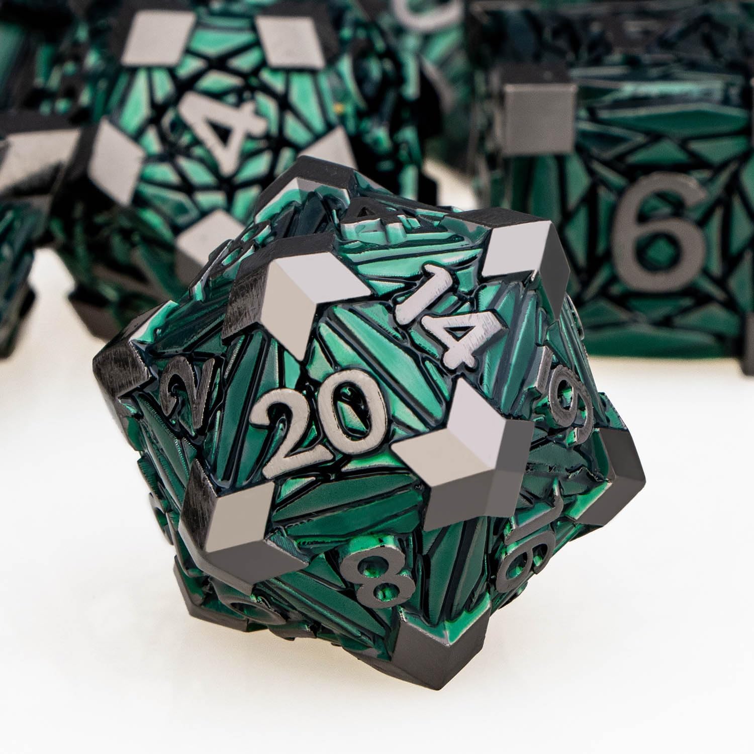 ORIFANTOU metal DND dice set front view with storage box